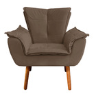 Kit Poltrona E Puff Opala Veludo Marrom Pés Palito Castanho -