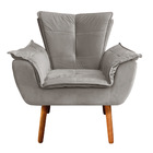 Kit Poltrona E Puff Opala Veludo Marrom Rato Pés Palito Casta