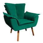 Kit Poltrona E Puff Opala Veludo Verde Esmeralda Pés Palito C