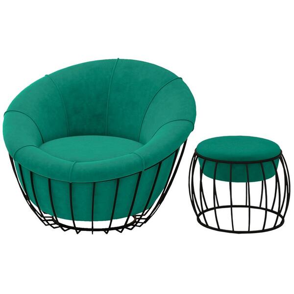 Kit Poltrona E Puff Puf Decorativo Wasse Veludo Moll