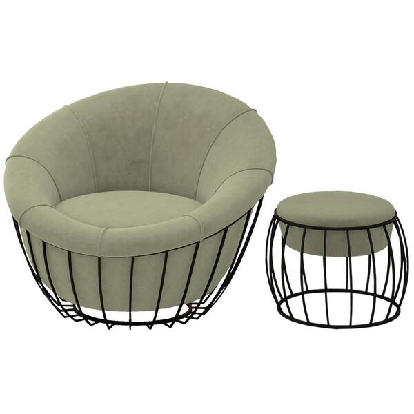 Kit Poltrona E Puff Puf Decorativo Wasse Veludo Moll