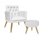 Kit Poltrona E Puff Redondo Maria Capitonê Pé Palito Corino B