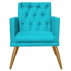 Kit Poltrona E Puff Redondo Maria Capitonê Pé Palito Suede Az