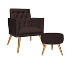 Kit Poltrona E Puff Redondo Maria Capitonê Pé Palito Suede Ma