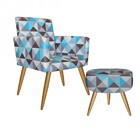 Kit Poltrona E Puff Redondo Nina Decorativa Pé Palito Triângu