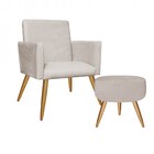 Kit Poltrona E Puff Redondo Nina Decorativo Pé Palito Corino