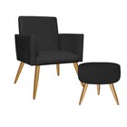 Kit Poltrona E Puff Redondo Nina Decorativo Pé Palito Suede P