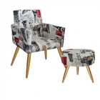 Kit Poltrona E Puff Redondo Nina Pé Palito Recepção Paris E01