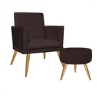 Kit Poltrona E Puff Redondo Nina Rodapé Pé Palito Corino Marr