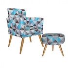 Kit Poltrona E Puff Redondo Nina Rodapé Pé Palito Triângulo A