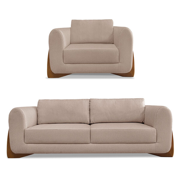 Kit Poltrona E Sofá Living 2 Lugares 1 60m Lottus Linho Areia