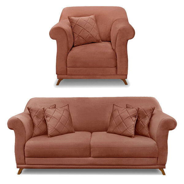 Kit Poltrona E Sofá Living 2 Lugares 1 60m Vênus Veludo Pés C