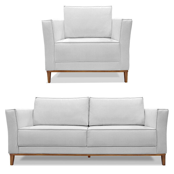 Kit Poltrona E Sofá Living 2 Lugares 1 70m Vega Linho Pés Cas