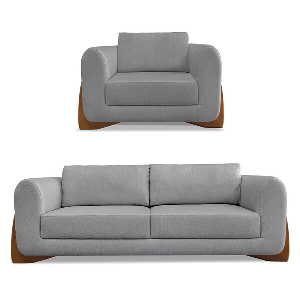 Kit Poltrona E Sofá Living 2 Lugares 1 80m Lottus Linho Grafi