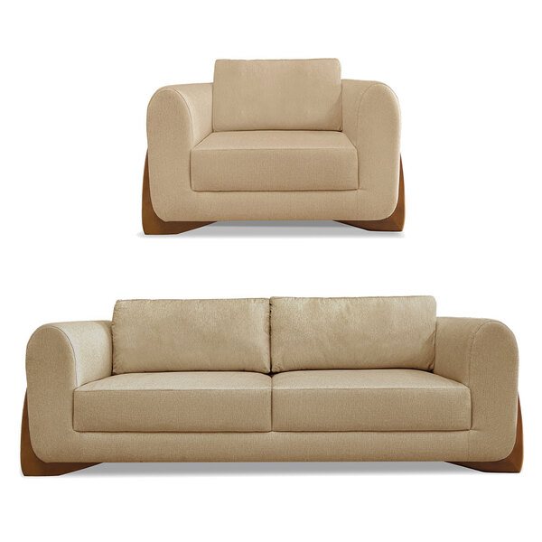 Kit Poltrona E Sofá Living 2 Lugares 1 80m Lottus Linho Pés C