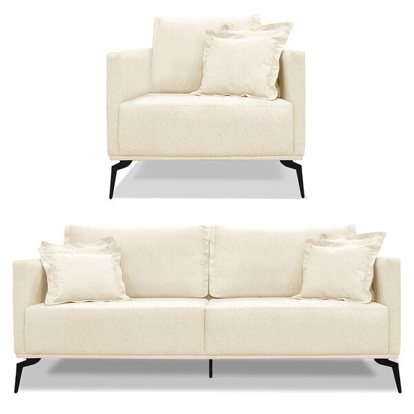 Kit Poltrona E Sofá Living 2 Lugares 1 80m Sirius Linho Pés M