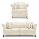 Kit Poltrona E Sofá Living 2 Lugares 1 80m Vênus Linho Natura