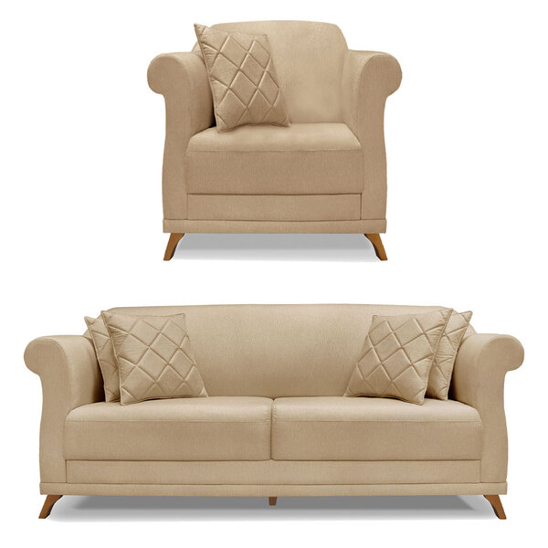 Kit Poltrona E Sofá Living 2 Lugares 1 80m Vênus Linho Pés Ca