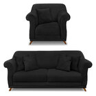 Kit Poltrona E Sofá Living 2 Lugares 1 80m Vênus Suede Preto