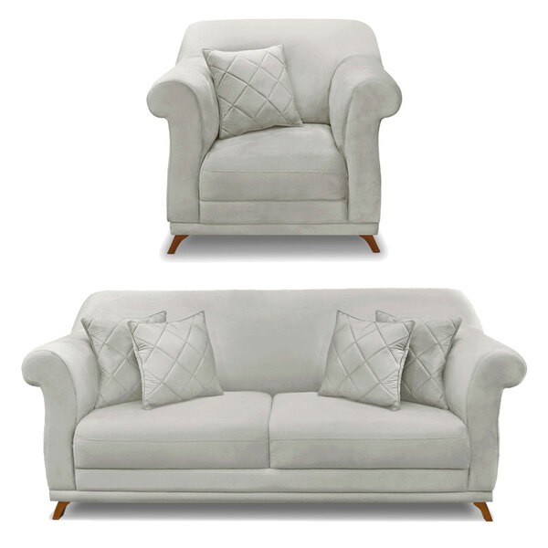 Kit Poltrona E Sofá Living 2 Lugares 1 80m Vênus Veludo Pés C