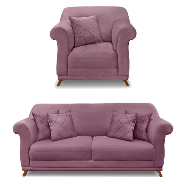 Kit Poltrona E Sofá Living 2 Lugares 1 80m Vênus Veludo Pés C