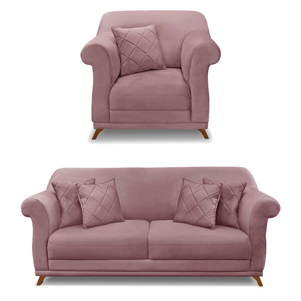 Kit Poltrona E Sofá Living 2 Lugares 1 80m Vênus Veludo Pés C