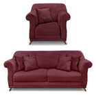 Kit Poltrona E Sofá Living 2 Lugares 1 80m Vênus Veludo Vinho