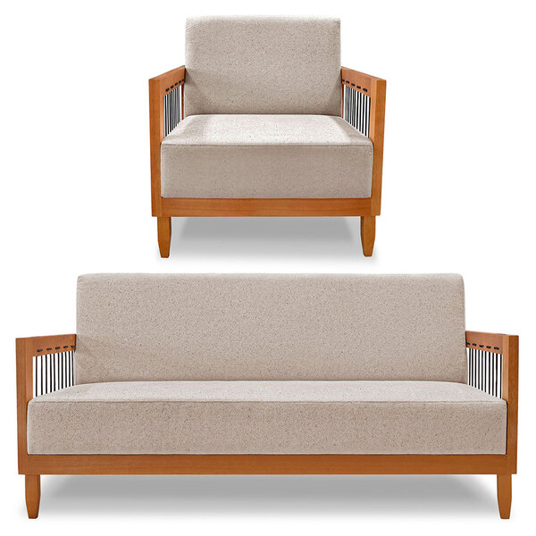 Kit Poltrona E Sofá Living 2 Lugares Marilia 1 60m Linho Arei