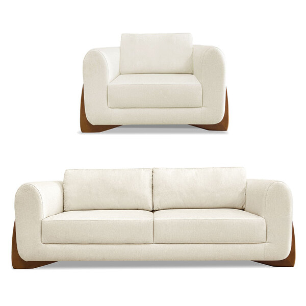 Kit Poltrona E Sofá Living 3 Lugares 2 00m Lottus Linho Pés C