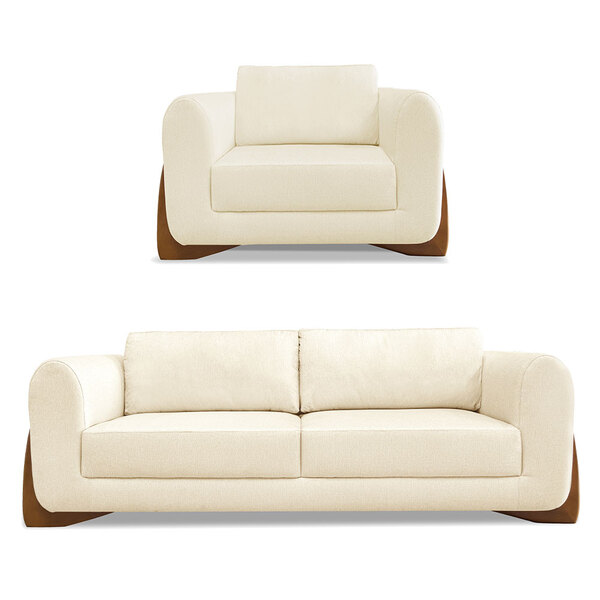 Kit Poltrona E Sofá Living 3 Lugares 2 00m Lottus Linho Pés C