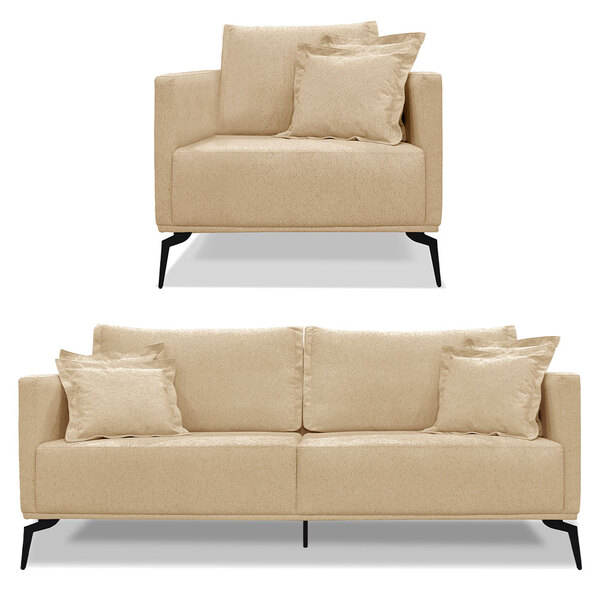 Kit Poltrona E Sofá Living 3 Lugares 2 00m Sirius Linho Doura