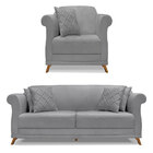 Kit Poltrona E Sofá Living 3 Lugares 2 00m Vênus Linho Grafit