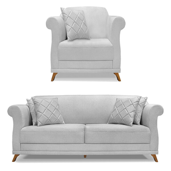 Kit Poltrona E Sofá Living 3 Lugares 2 00m Vênus Linho Pés Ca