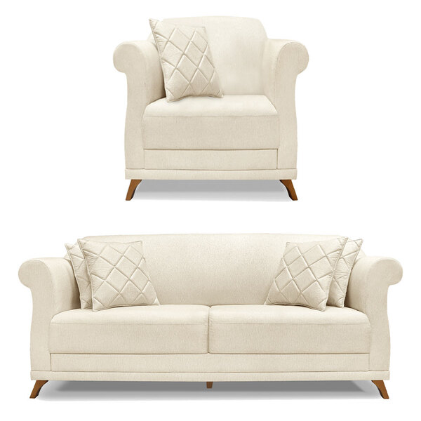 Kit Poltrona E Sofá Living 3 Lugares 2 00m Vênus Linho Pés Ca