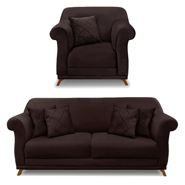 Kit Poltrona E Sofá Living 3 Lugares 2 00m Vênus Suede Pés Ca