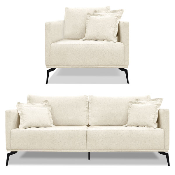 Kit Poltrona E Sofá Living 3 Lugares 2 20m Sirius Linho Pés M