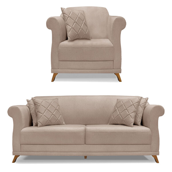 Kit Poltrona E Sofá Living 3 Lugares 2 20m Vênus Linho Areia