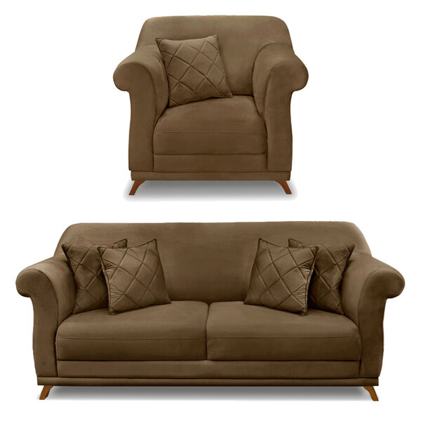 Kit Poltrona E Sofá Living 3 Lugares 2 20m Vênus Suede Carame