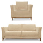 Kit Poltrona E Sofá Living 3 Lugares 2 30m Vega Linho Dourado