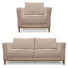 Kit Poltrona E Sofá Living 3 Lugares 2 30m Vega Linho Pés Cas