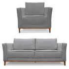 Kit Poltrona E Sofá Living 3 Lugares 2 30m Vega Linho Pés Cas