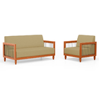 Kit Poltrona E Sofá Varanda Samoa Madeira Maciça Com Cordas N