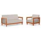 Kit Poltrona E Sofá Varanda Samoa Madeira Maciça Com Cordas N