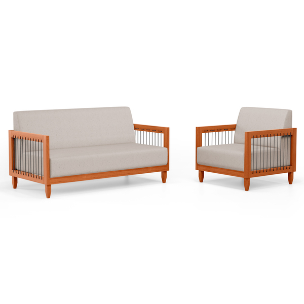 Kit Poltrona E Sofá Varanda Samoa Madeira Maciça Com Cordas N