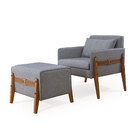 Kit Poltrona Estofada + Puff Ciça Madeira Maciça Verniz Pinhã