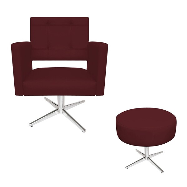 Kit Poltrona Gênesis E Puff Sofia Base Giratória De Metal Cor