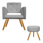 Kit Poltrona Gênesis E Puff Sofia Palito Mel Suede Cinza - Am