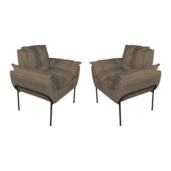 Kit Poltrona Moderna Base Preta Suede Cappucino - Vallisa Dec