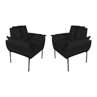 Kit Poltrona Moderna Base Preta Suede Preto - Vallisa Decor