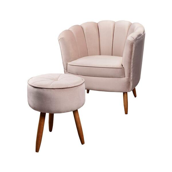 Kit Poltrona Pétala E Puff Decorativo Ariel Rose